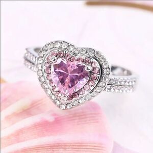 The Pink Tear sapphire 925 Silver tear drop statement ring sz 8